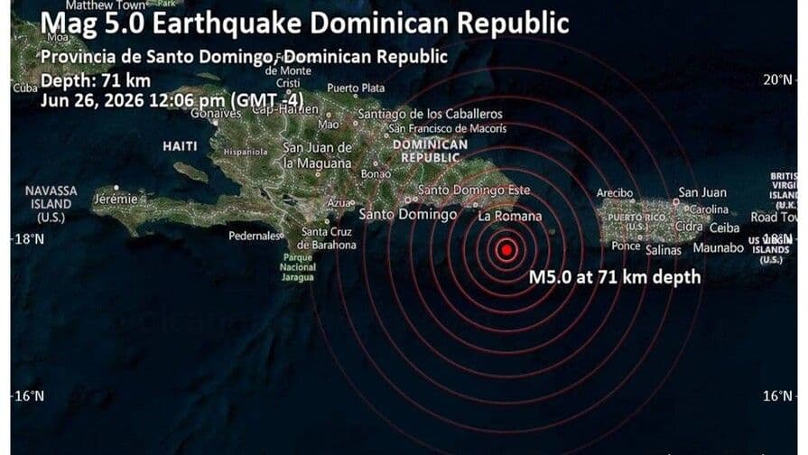 Sismo Verón Punta Cana de magnitud 5.0 no causa daños